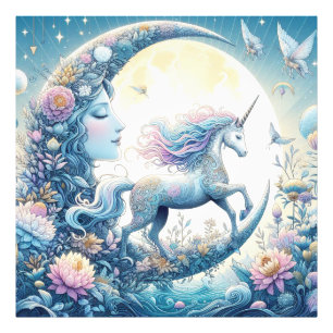 Einhorn und Mond Fotodruck