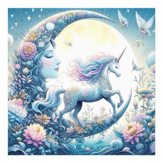 Einhorn und Mond Fotodruck (Vorne)