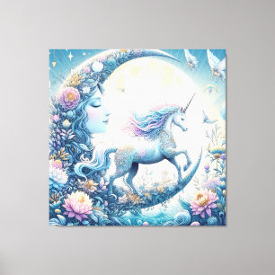 Einhorn und Mond Leinwanddruck