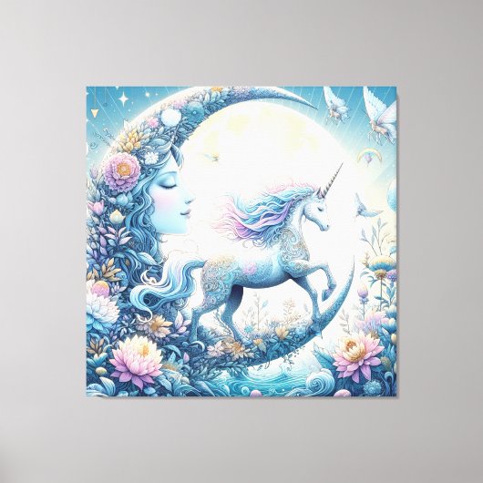 Einhorn und Mond Leinwanddruck (Vorderseite)