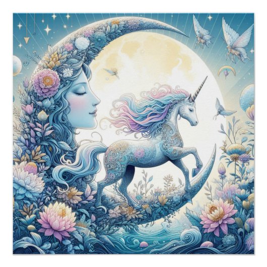 Einhorn und Mond Poster (Vorderseite)