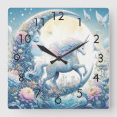 Einhorn und Mond Quadratische Wanduhr (Vorderseite)
