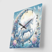 Einhorn und Mond Quadratische Wanduhr (Winkel)