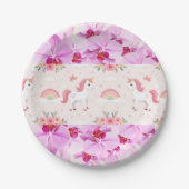 Einhorn und Orchideen, Regenbogen, Blume, Party Pappteller (Vorderseite)