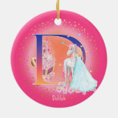 Einhorn und Princess Letter D Monogramm Weihnachte Keramik Ornament (Hinten)