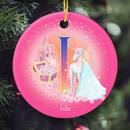 Einhorn und Princess Letter I Monogramm Weihnachte Keramik Ornament