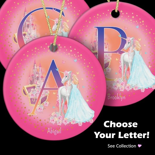 Einhorn und Princess Letter I Monogramm Weihnachte Keramik Ornament
