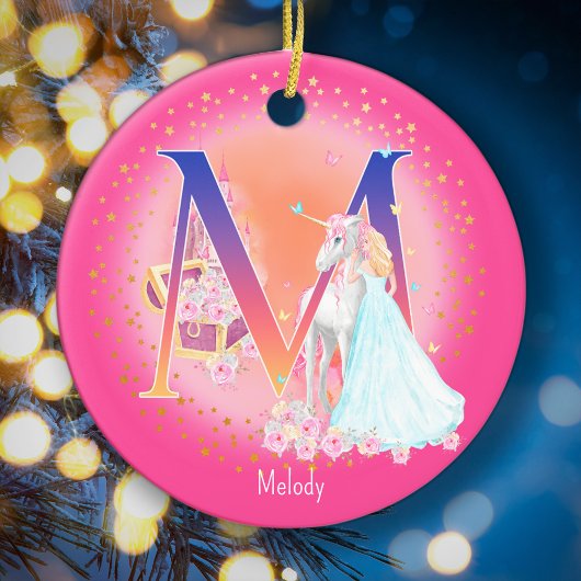 Einhorn und Princess Letter M Monogram Christmas Keramik Ornament