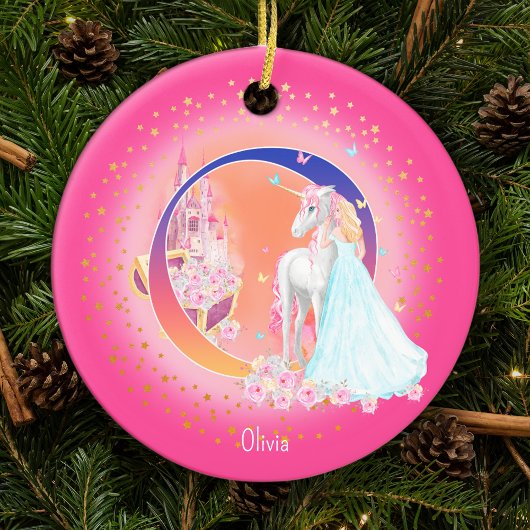 Einhorn und Princess Letter O Monogram Christmas Keramik Ornament