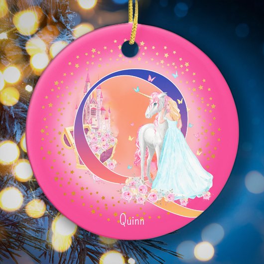 Einhorn und Princess Letter Q Monogramm Weihnachte Keramik Ornament