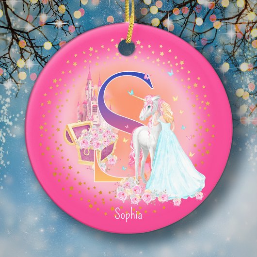 Einhorn und Princess Letter S Monogram Christmas Keramik Ornament