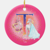 Einhorn und Princess Letter T Monogram Christmas Keramik Ornament (Hinten)