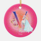 Einhorn und Princess Letter V Monogramm Weihnachte Keramik Ornament (Vorne)