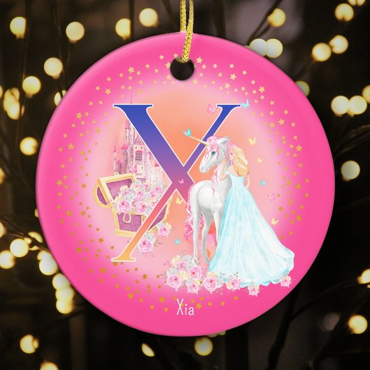 Einhorn und Princess Letter X Monogramm Weihnachte Keramik Ornament
