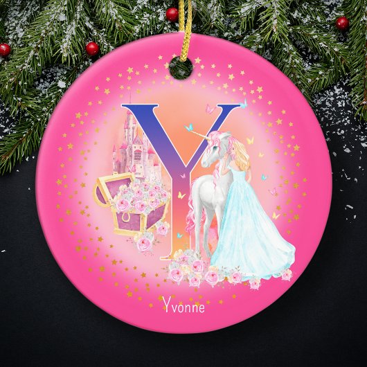 Einhorn und Princess Letter Y Monogram Christmas Keramik Ornament