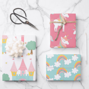 Einhorn- und Princess-Muster Geschenkpapier Set