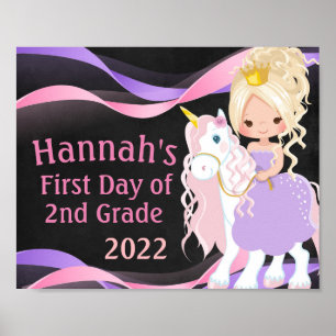 Einhorn und Prinzessin Ersterschultag-Schultafel Poster