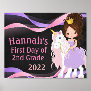 Einhorn und Prinzessin Ersterschultag-Schultafel Poster