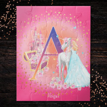 Einhorn und Prinzessin mit Castle Letter A Monogra