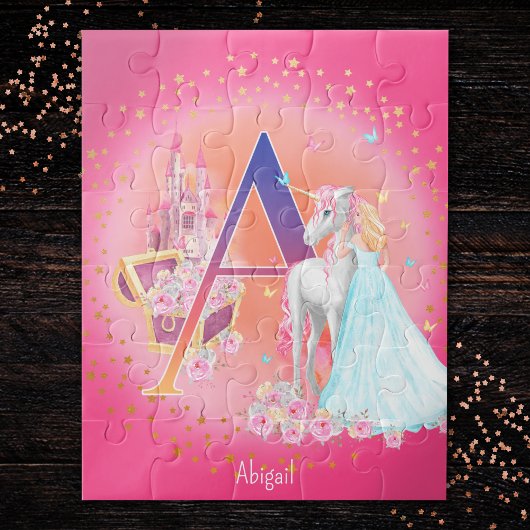 Einhorn und Prinzessin mit Castle Letter A Monogra Puzzle