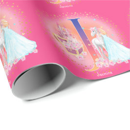 Einhorn und Prinzessin mit Castle Letter J Monogra Geschenkpapier