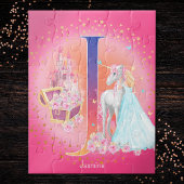 Einhorn und Prinzessin mit Castle Letter J Monogra Puzzle