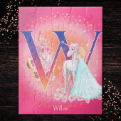 Einhorn und Prinzessin mit Castle Letter W Monogra Puzzle