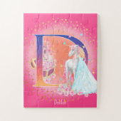 Einhorn und Prinzessin mit Schlossbrief D Monogram Puzzle (Vertikal)