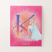 Einhorn und Prinzessin mit Schlossbrief K Monogram Puzzle (Vertikal)