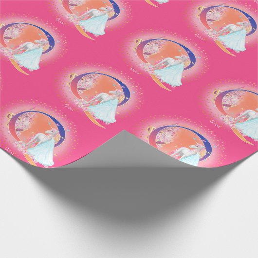 Einhorn und Prinzessin mit Schlossbrief Q Monogram Geschenkpapier (Ecke)
