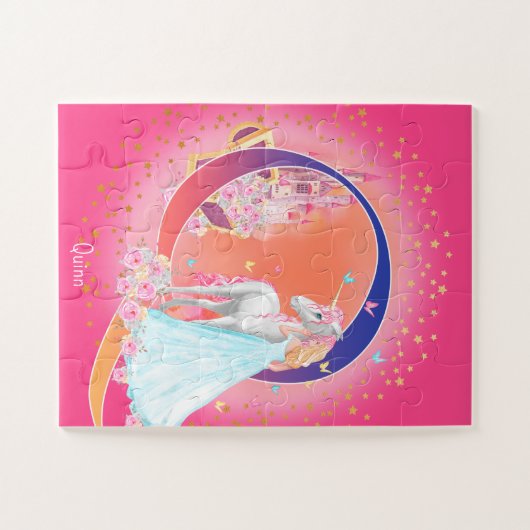 Einhorn und Prinzessin mit Schlossbrief Q Monogram Puzzle (Horizontal)