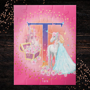 Einhorn und Prinzessin mit Schlossbrief T Monogram Puzzle