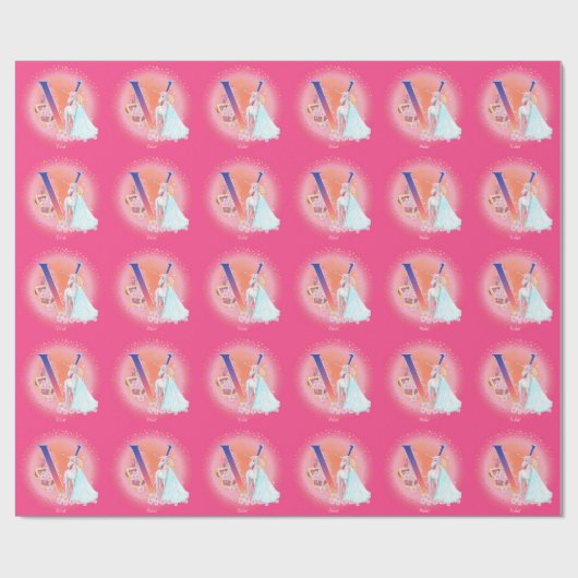 Einhorn und Prinzessin mit Schlossbrief V Monogram Geschenkpapier (Flach)