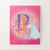Einhorn und Prinzessin mit Schlossbuchstabe B Mono Puzzle (Vertikal)
