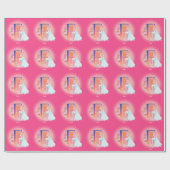 Einhorn und Prinzessin mit Schlossbuchstabe E Mono Geschenkpapier (Flach)