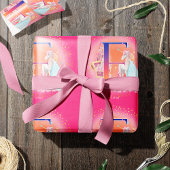 Einhorn und Prinzessin mit Schlossbuchstabe E Mono Geschenkpapier