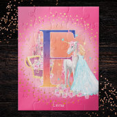 Einhorn und Prinzessin mit Schlossbuchstabe E Mono Puzzle
