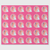 Einhorn und Prinzessin mit Schlossbuchstabe F Mono Geschenkpapier (Flach)