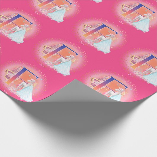 Einhorn und Prinzessin mit Schlossbuchstabe F Mono Geschenkpapier (Ecke)