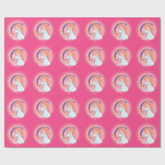 Einhorn und Prinzessin mit Schlossbuchstabe G Mono Geschenkpapier (Flach)