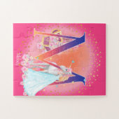 Einhorn und Prinzessin mit Schlossbuchstabe M Mono Puzzle (Horizontal)