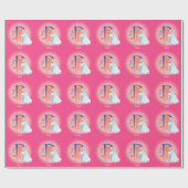 Einhorn und Prinzessin mit Schlossbuchstabe P Mono Geschenkpapier (Flach)