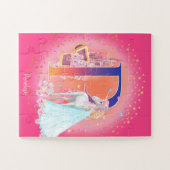 Einhorn und Prinzessin mit Schlossbuchstabe P Mono Puzzle (Horizontal)