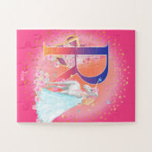 Einhorn und Prinzessin mit Schlossbuchstabe R Mono Puzzle (Horizontal)