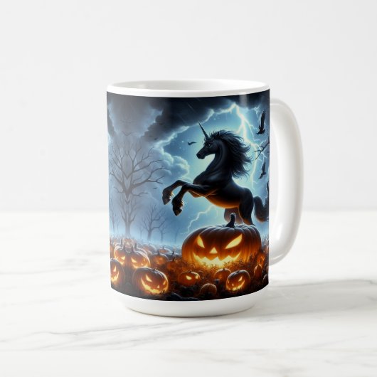 Einhorn und Pumpkins in einem SturmHalloween-Abend Kaffeetasse (VorderseiteRechts)