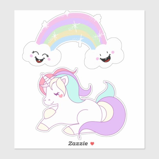 Einhorn und Regenbogen Aufkleber (Blatt)
