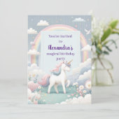 Einhorn und Regenbogen Geburtstag Einladung (Stehend Vorderseite)