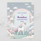 Einhorn und Regenbogen Geburtstag Einladung (Vorne/Hinten)