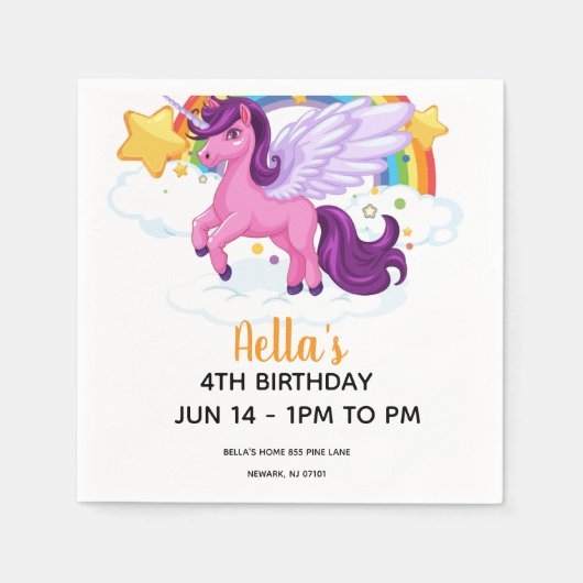 Einhorn und Regenbogen Geburtstag Serviette (Vorderseite)