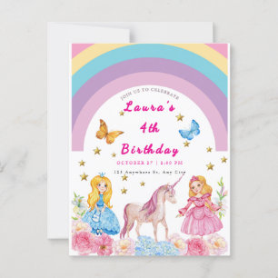 Einhorn und Regenbogen Geburtstagsparty-Einladung Postkarte